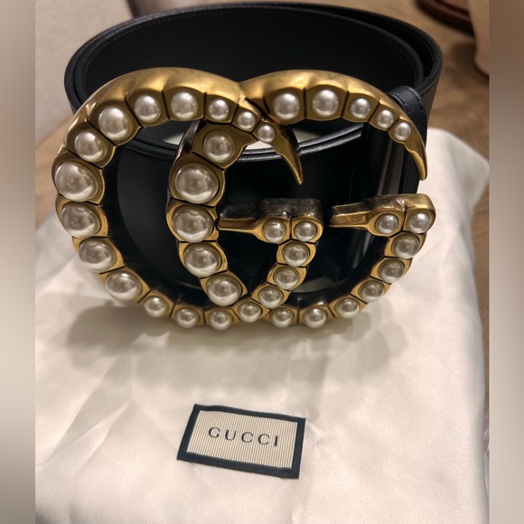 AUTHENTIC - Gucci Pearl Double G Wide Belt - Picture 1 of 5